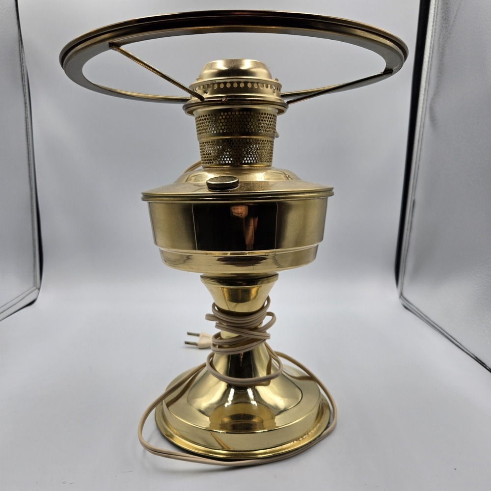 Antique vtg oil kerosene Lamp electrified Brass Base No Shade Unmarked MCM works